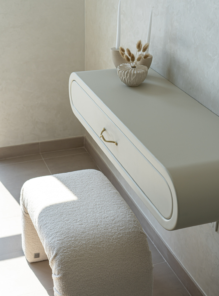 
                  
                    Althea dressing table with Archer ottoman beneath.
                  
                